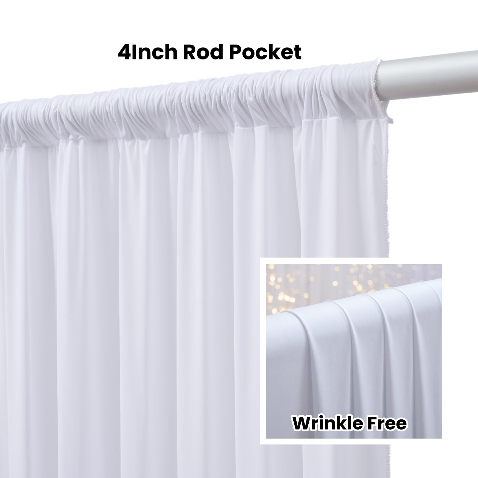 2 Panels 15ft H x 5ft W White Backdrop Curtains, Wrinkle Free, Wedding Decor
