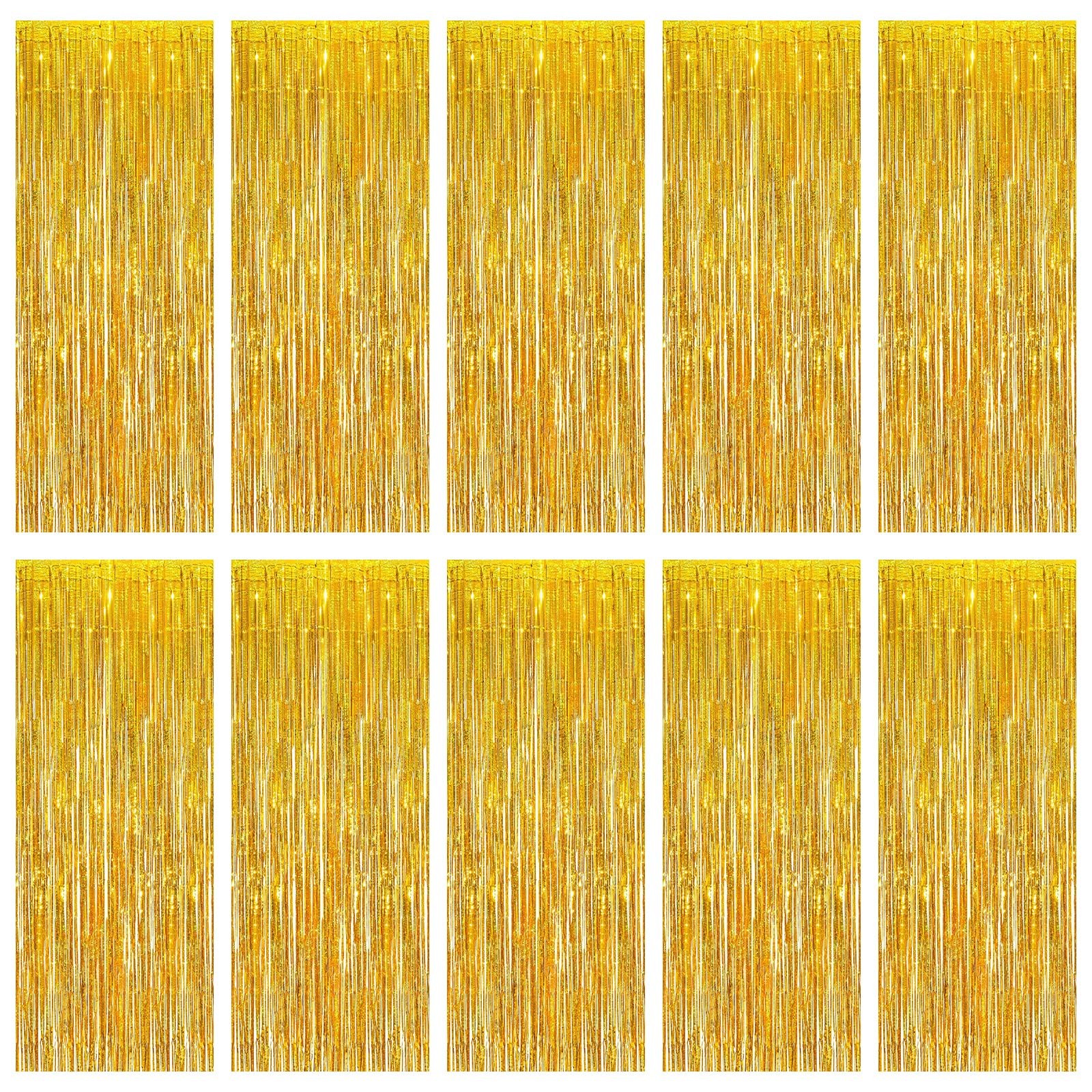 Gold 3.2×6.6ft Metallic Tinsel Foil Fringe Streamer Curtain Backdrop 10 PCS