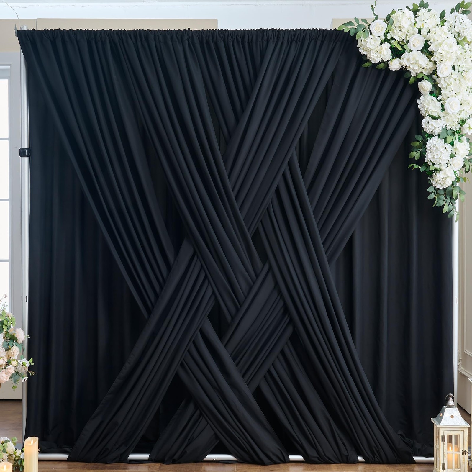 Htper 20ft x 10ft Black Backdrop Curtain Panels for Parties, Thick Wrinkle Re…