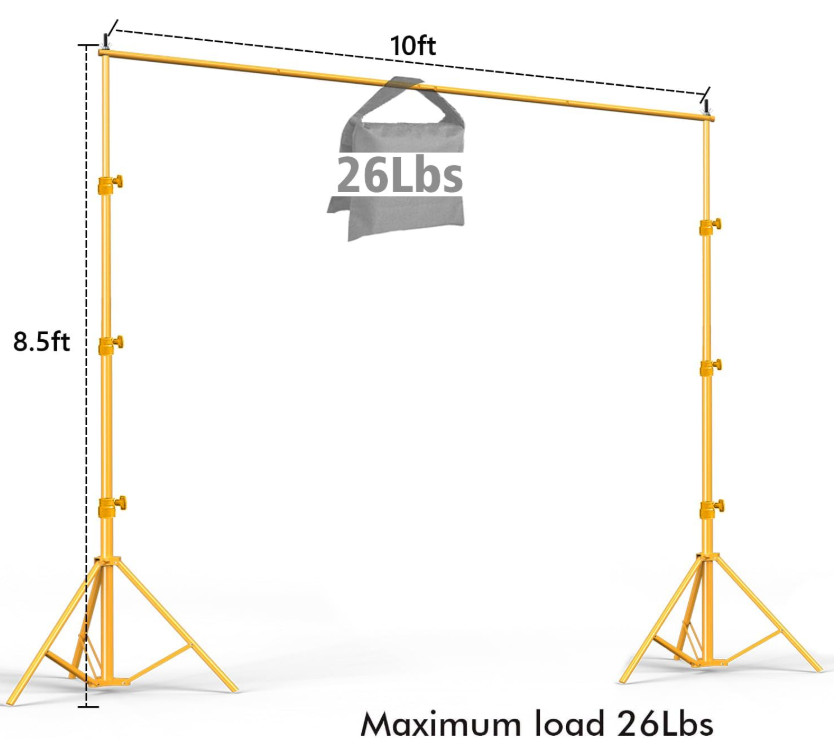 10×8.5ft Gold Backdrop Stand Kit, Adjustable Photo Studio Frame-by HYJ-INC (NIB)