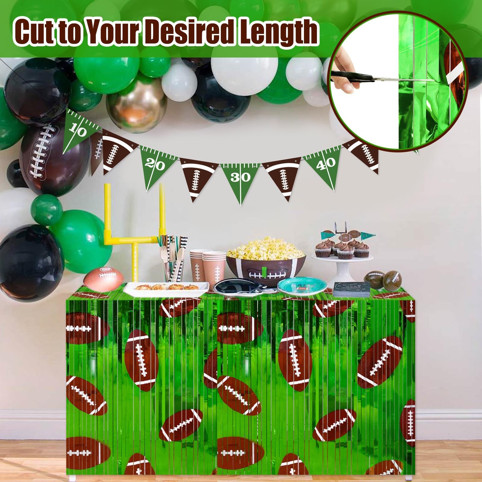 2 PCS 3.3×6.6 FT Football Party Decorations Thickened Tinsel Backdrop Curtains