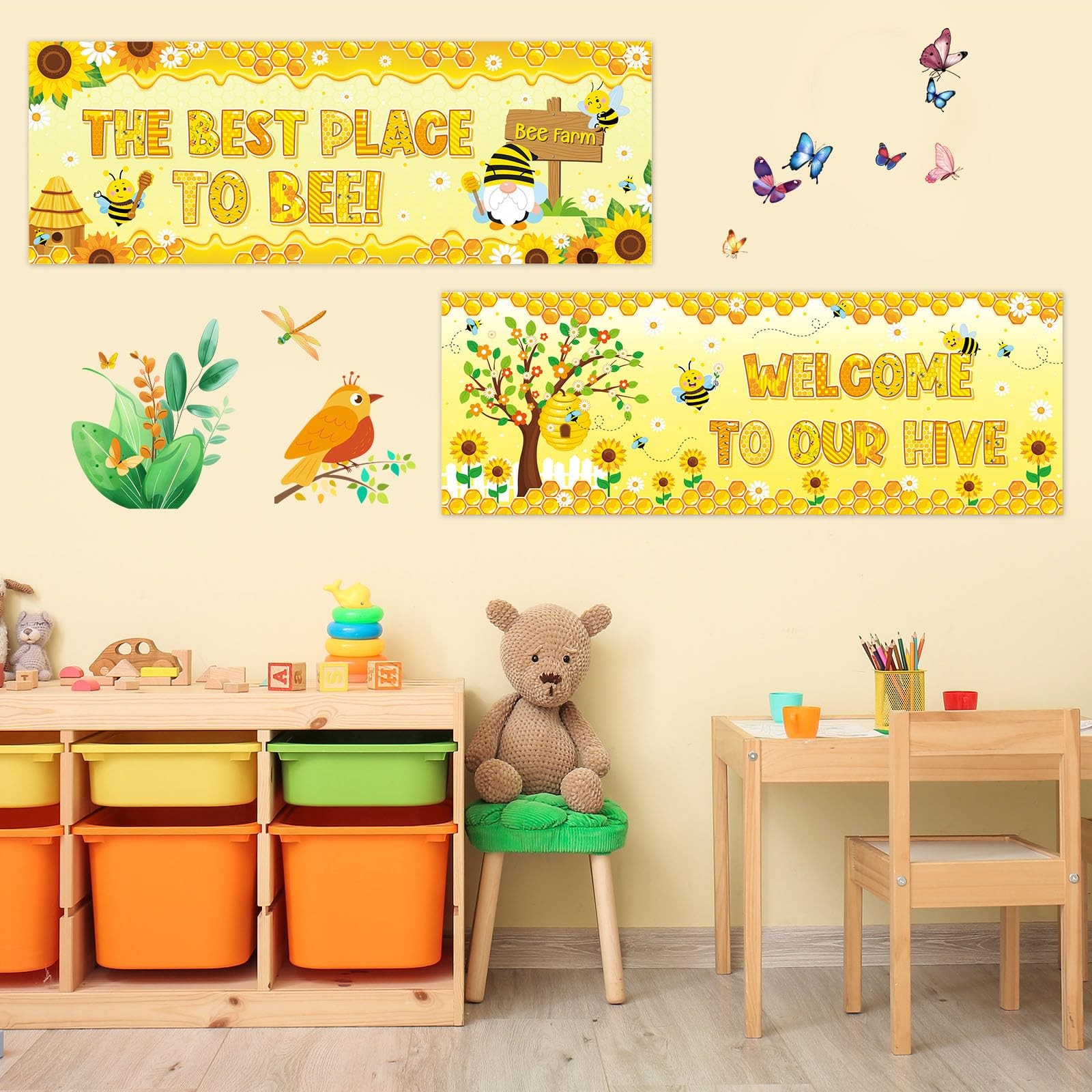 2 Pcs Bee Classroom Decorations Banner Bumble Bee Sunflower Banner Daisy Flow…