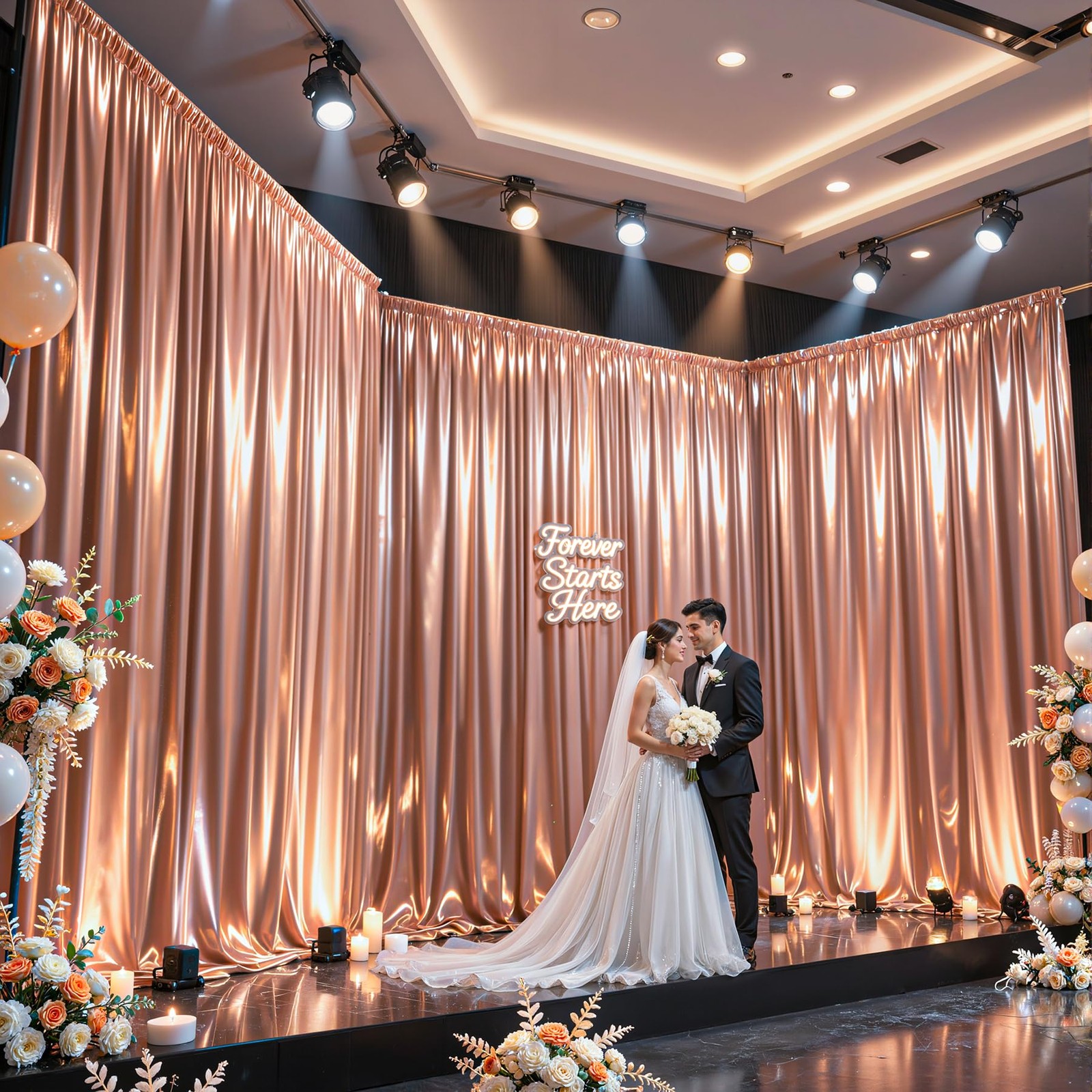 40x10ft Rose Gold Glitter Backdrop Curtain for W5 x H10′(8 Panels),