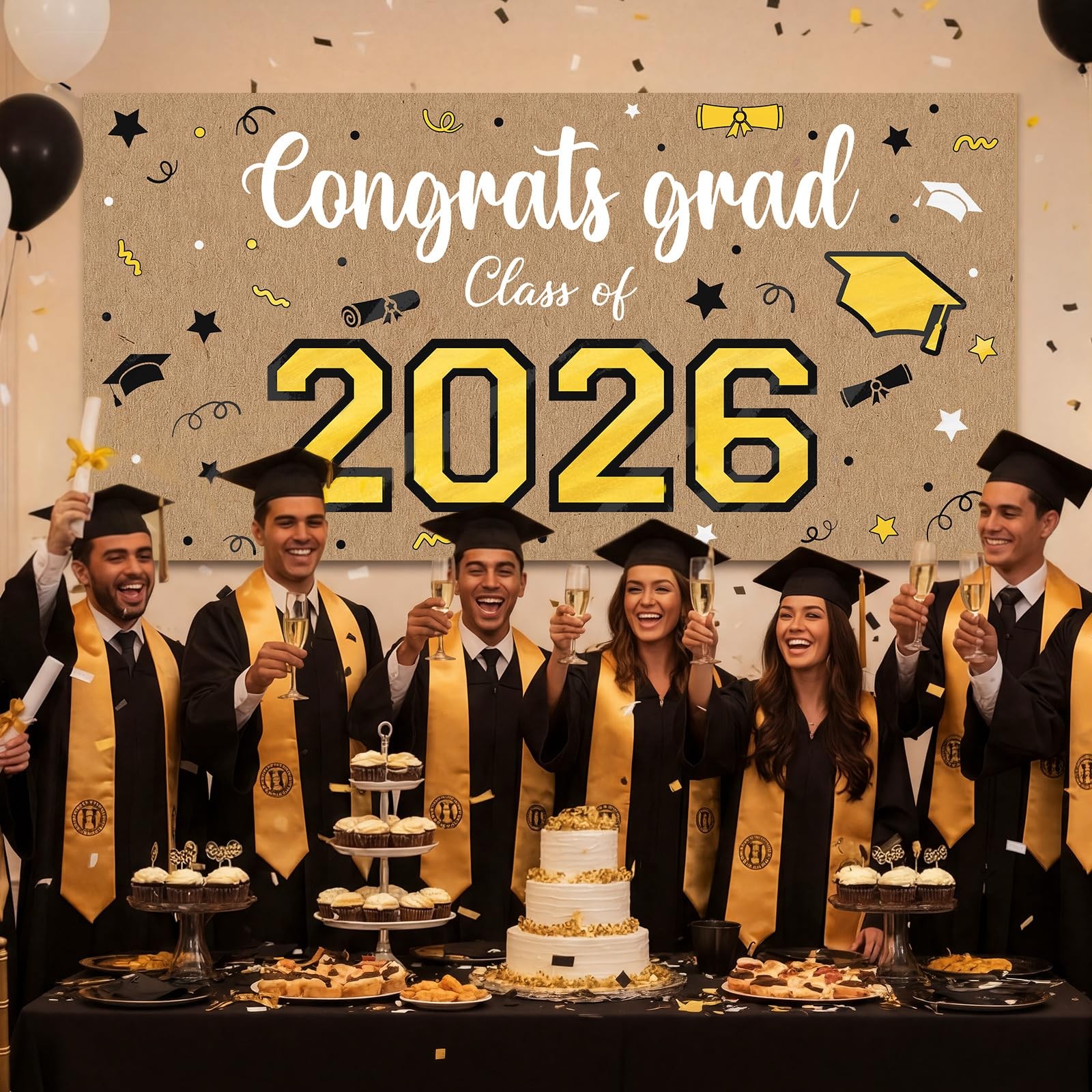 Kraft Paper Graduation Banner, 62″ x 31″ Large Congratulations Graduate Party…