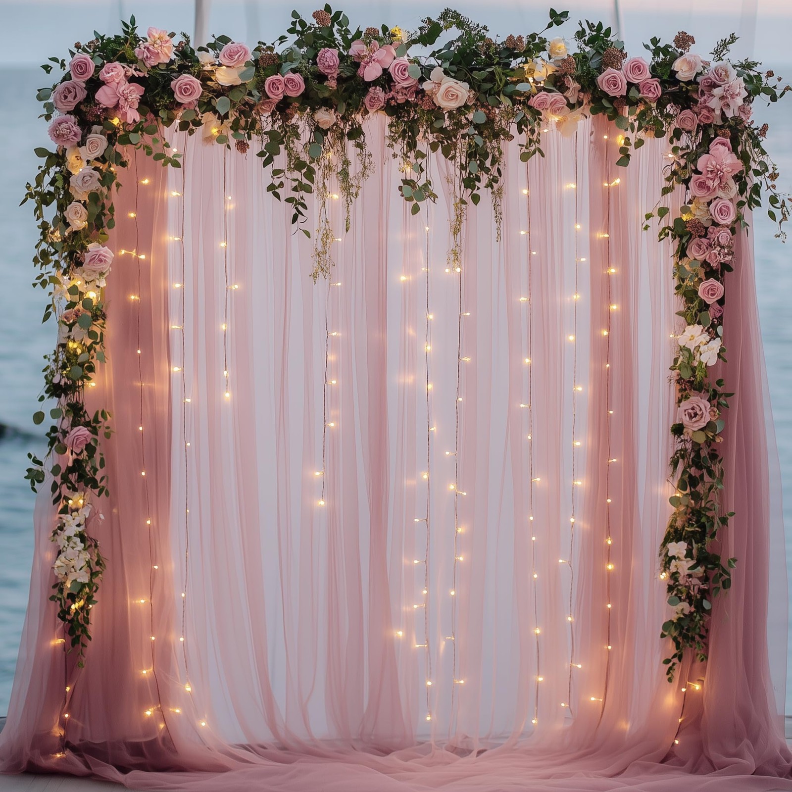 Tulle Backdrop Curtain Lights String 10×8 Ft Dusty Rose Sheer 2 Panels