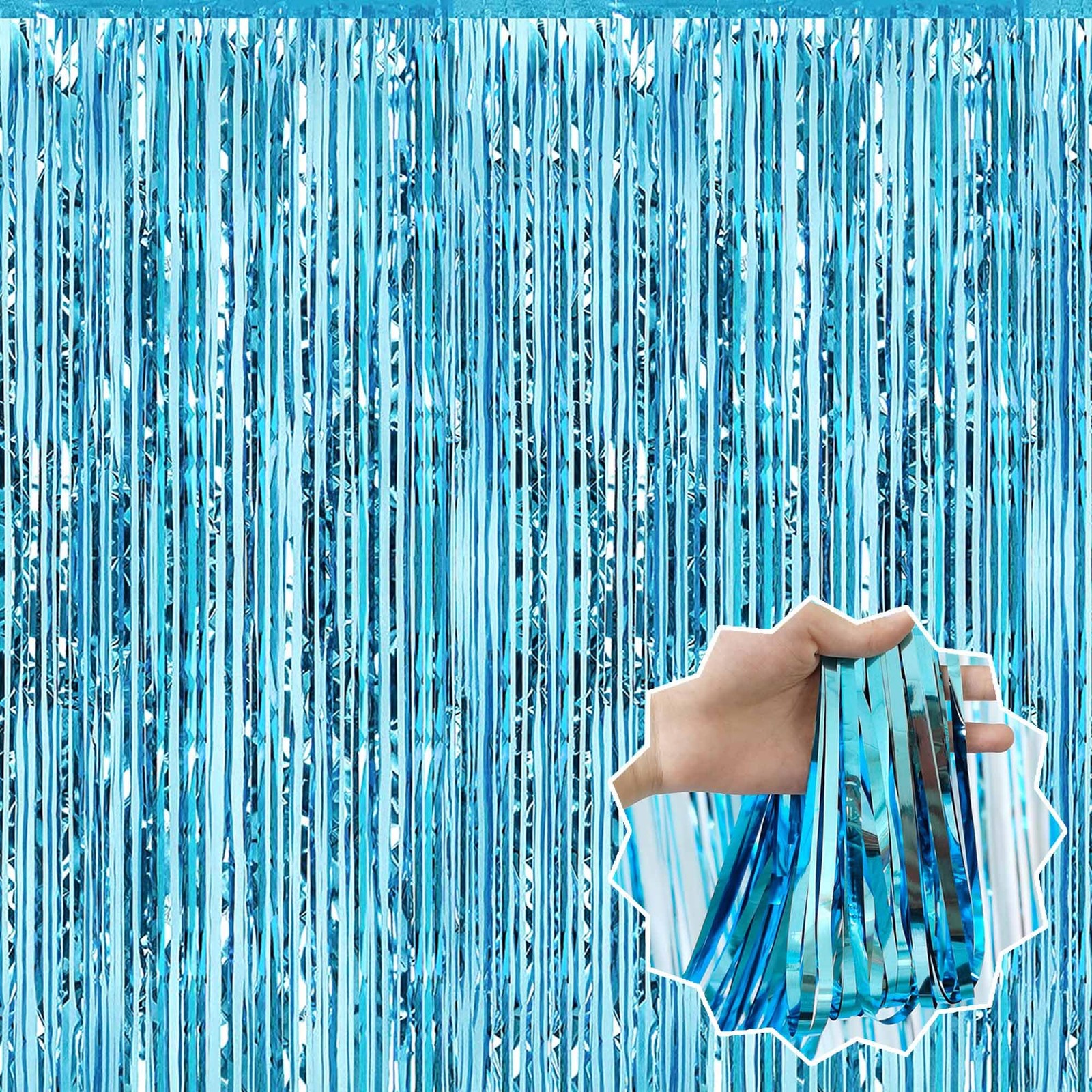 6 PCS Light Blue Foil Fringe Curtains 3.28×8.2 FT Metallic Streamer Tinsel