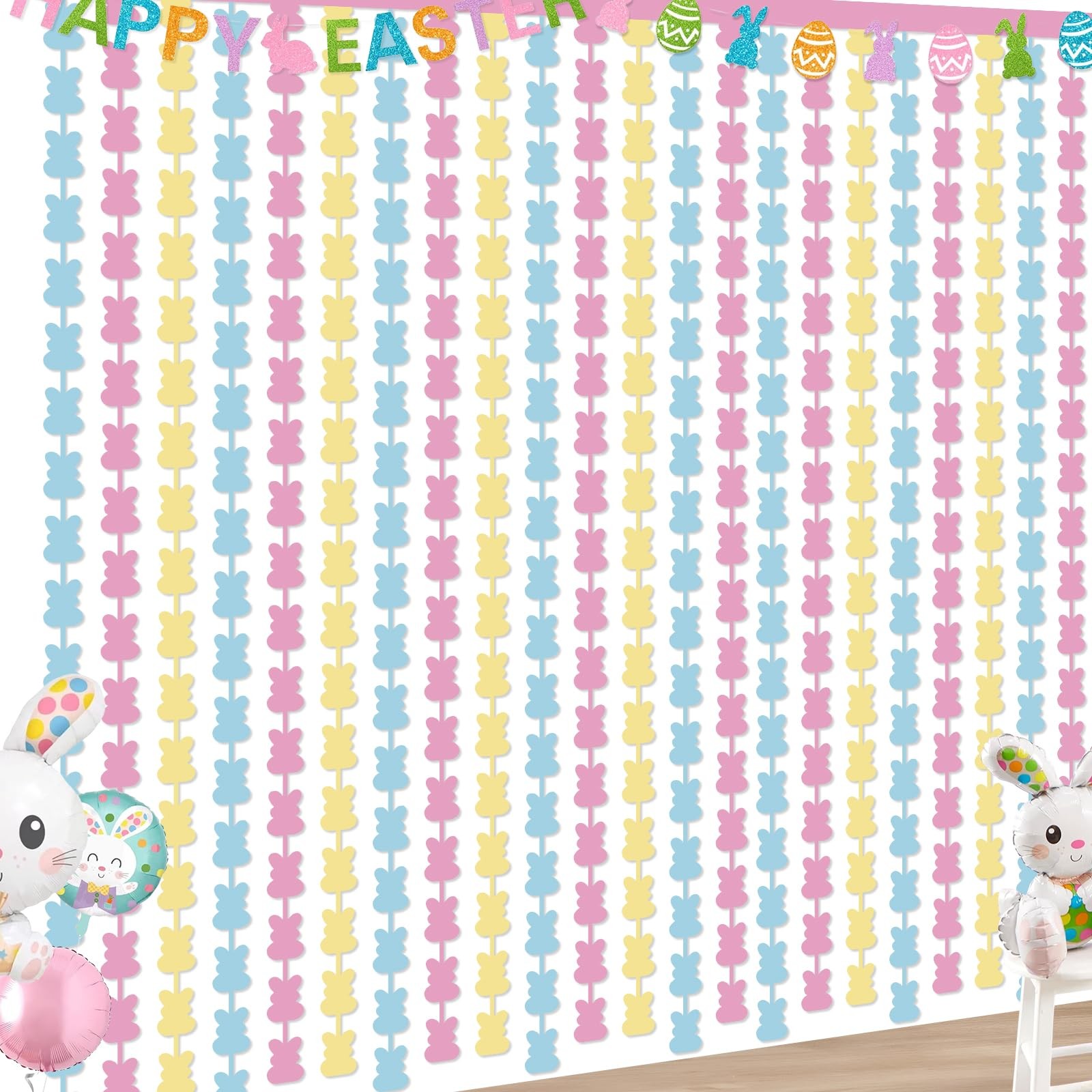 Easter Decorations Foil Fringe Curtains: 2 Pack 3.3 X 6.6 pink, yellow, blue