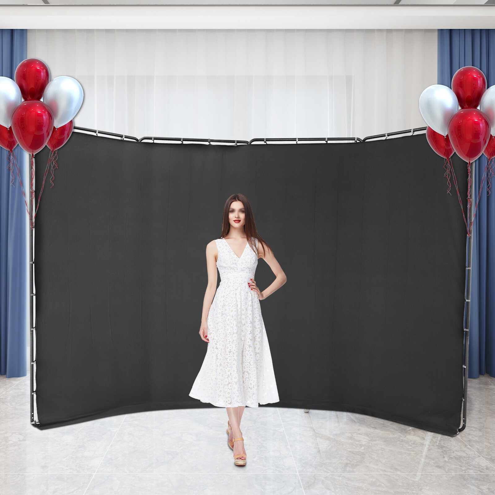 Backdrop Stand Floor Standing Photography Backdrop Stand w/Black Cloth 3.88*2.3m