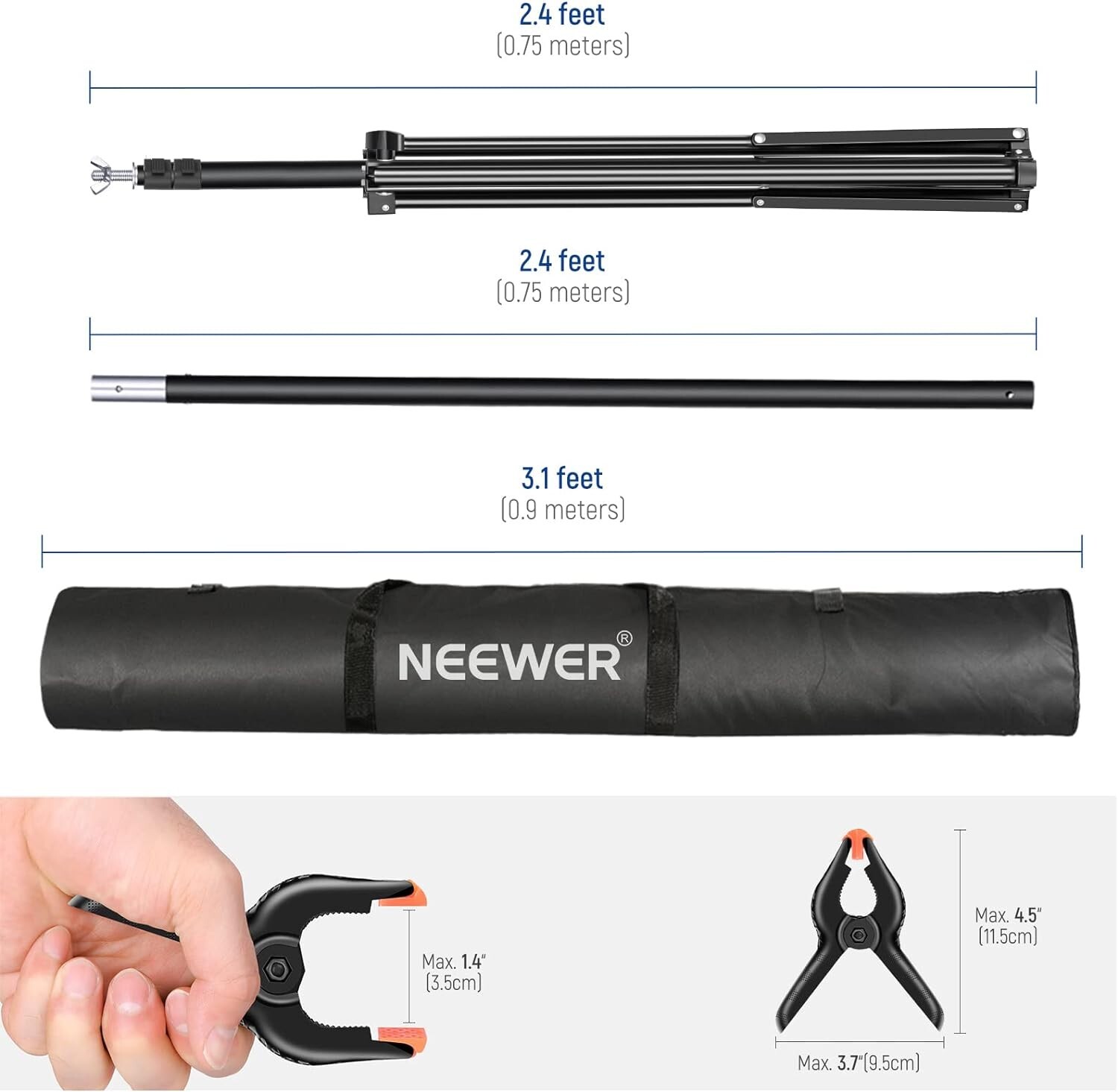 NEW Backdrop Stand Kit -10 x 7- Adjust Height-incl. 6 Clamps, 2 Sandbags, & Case