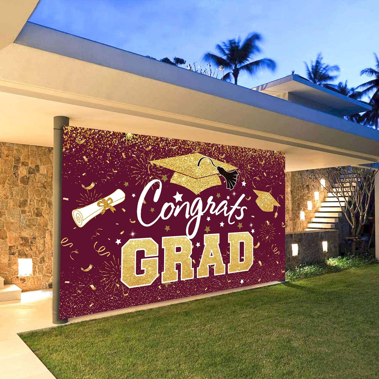 Graduation Party Decorations – Maroon Gold Congrats Grad Class of 2025 Backdr…