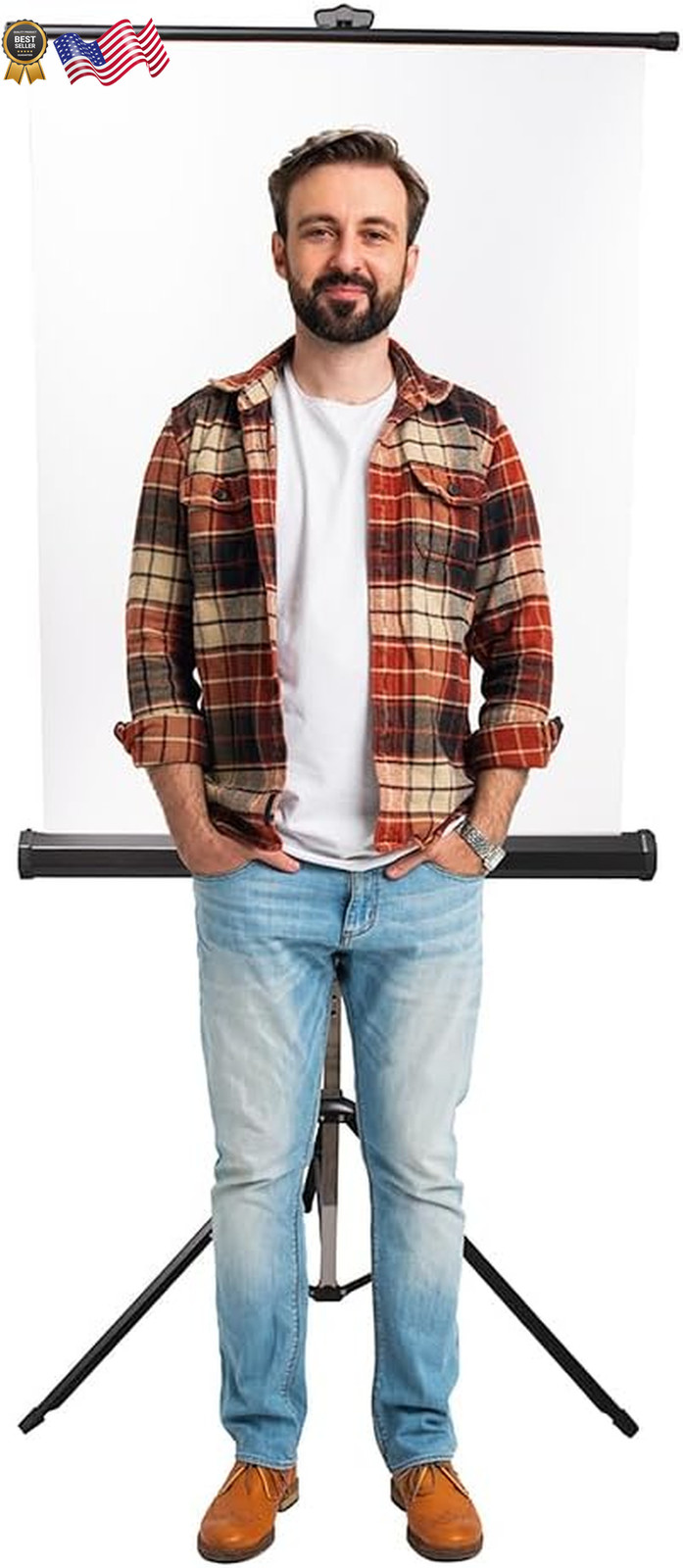 Retractable White Photo ID Backdrop for Passport Photos (Free Standing)