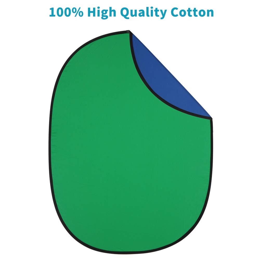 5X3.3ft (1.5mX1m) 2 in 1 Cotton Muslin Green Blue Reflector Backgrounds Portable