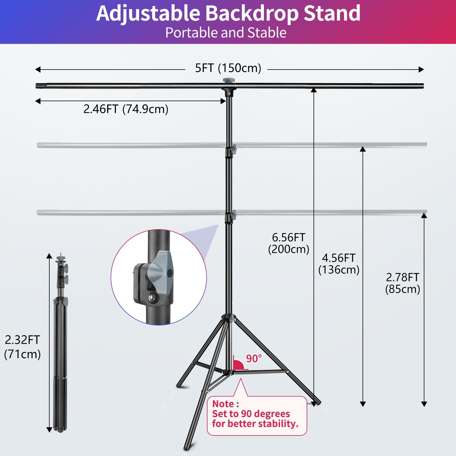 Green Screen Backdrop Kit Portable Chromakey Stand Clamps Bag 5×6.5 FT