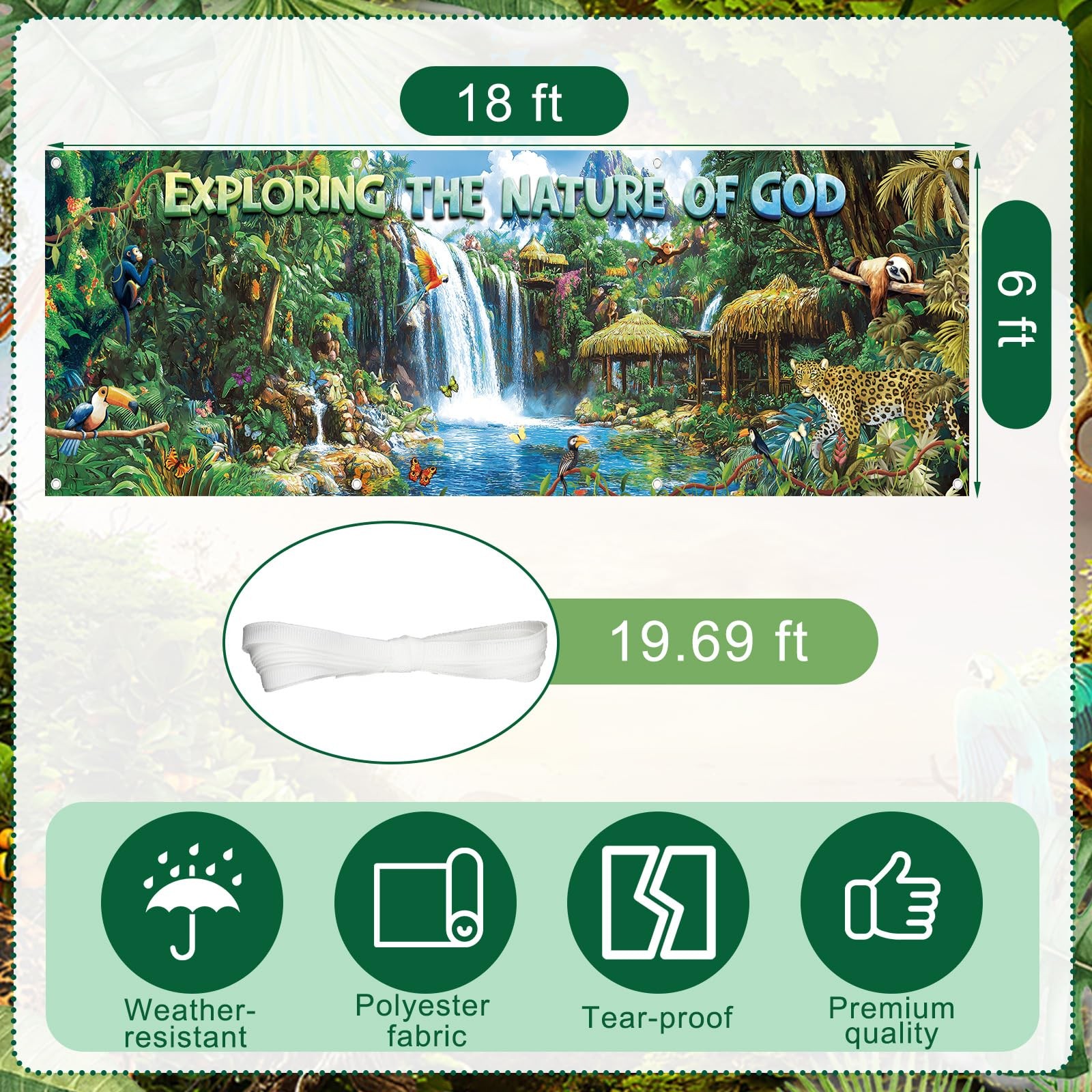 18×6 ft VBS 2026 Bible Rainforest Waterfalls Background Vacation Bible School…