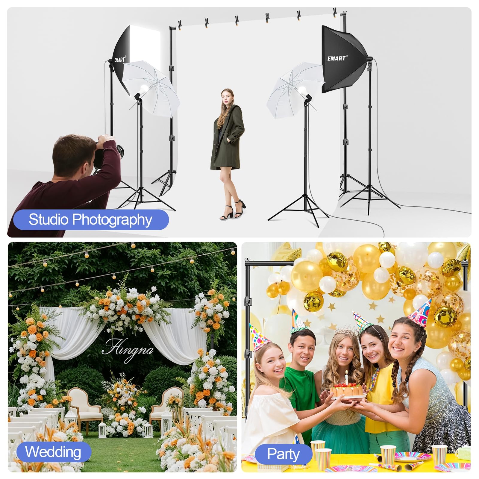 EMART 10x10ft 10x10ft(backdrop stand)/10x15ft(backdrop), Black/White/Green