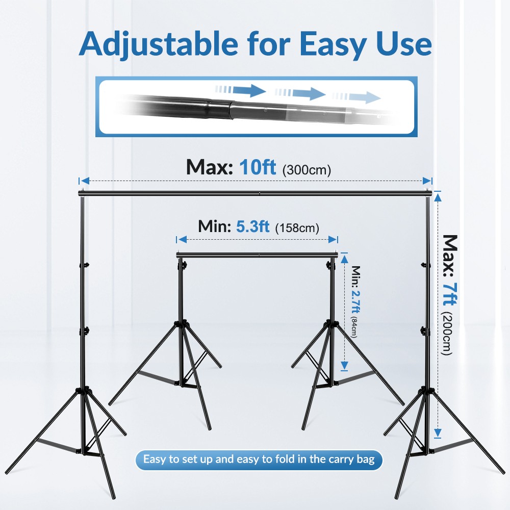 10FT Photography Adjustable Background Stand Support Photo Backdrop Crossbar Kit
