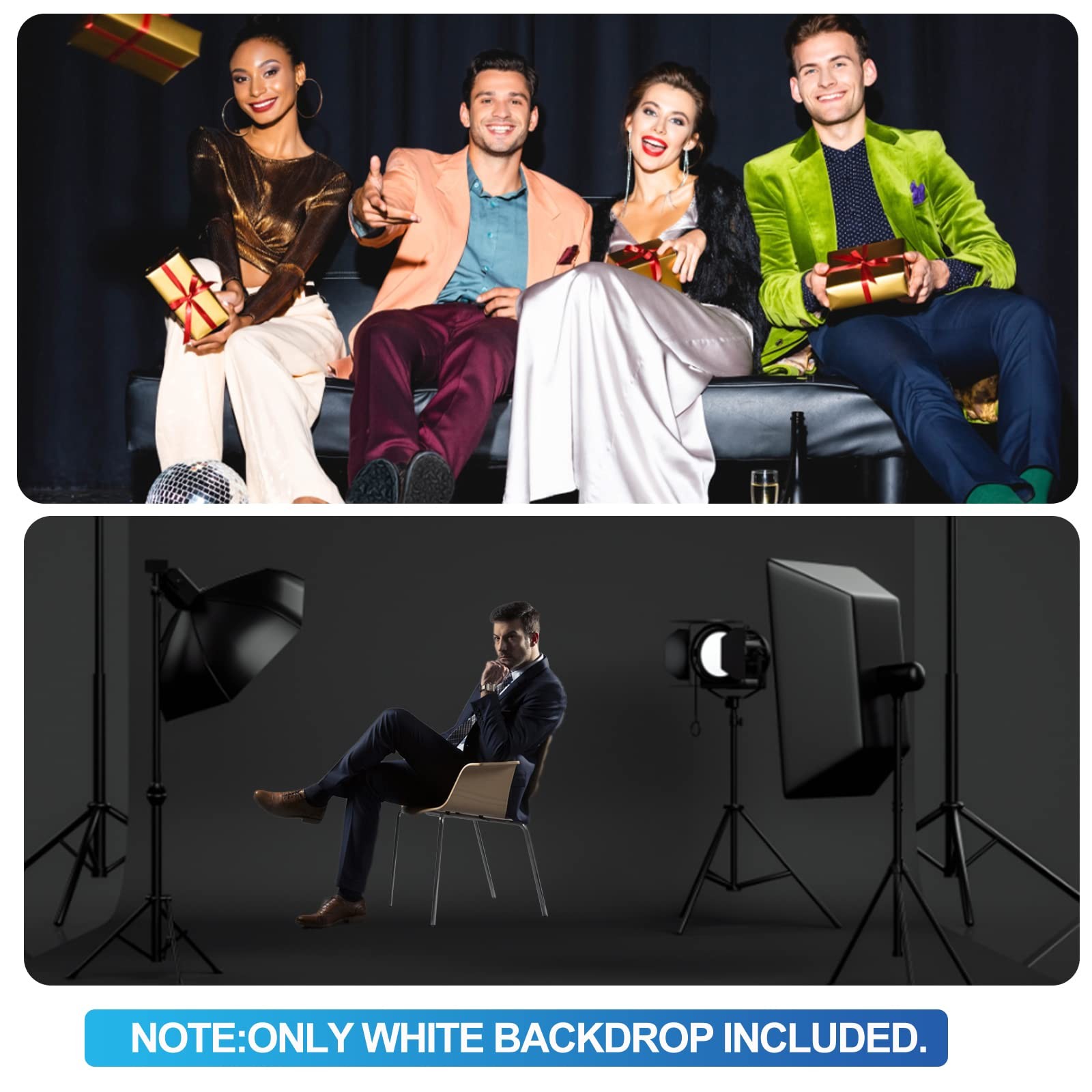 10×12 FT Black Backdrop Background Seamless White Photography Screen Studio