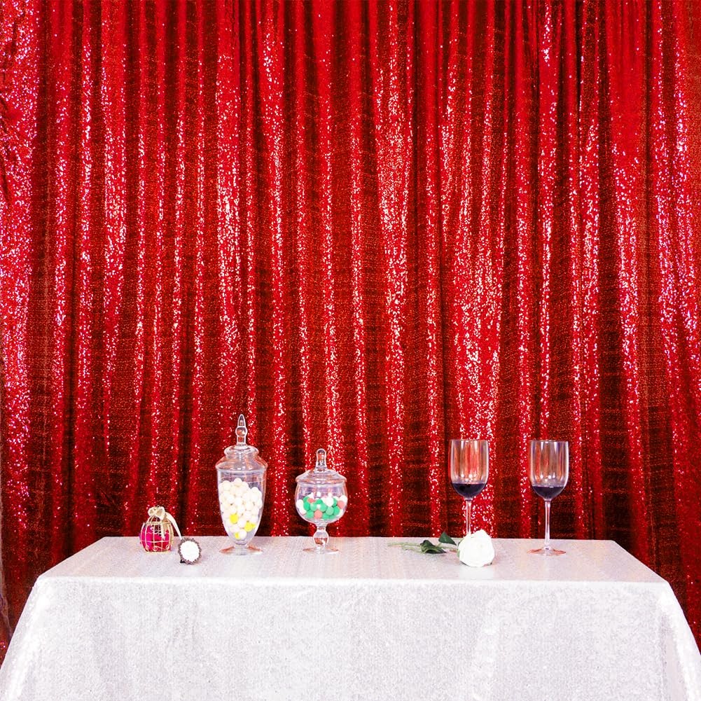1 Panel 6x6ft Red Sequin Backdrop High Density Glitter Curtain 4″ Pocket