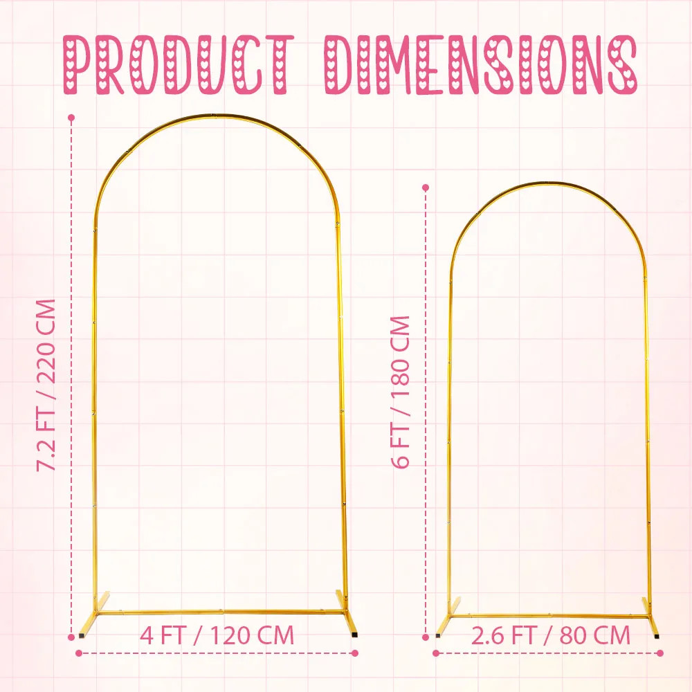 2Set of Wedding Arch Backdrop Stand(4X7.2Ft+2.6Ft), Gold Metal Arch Backdrop Sta