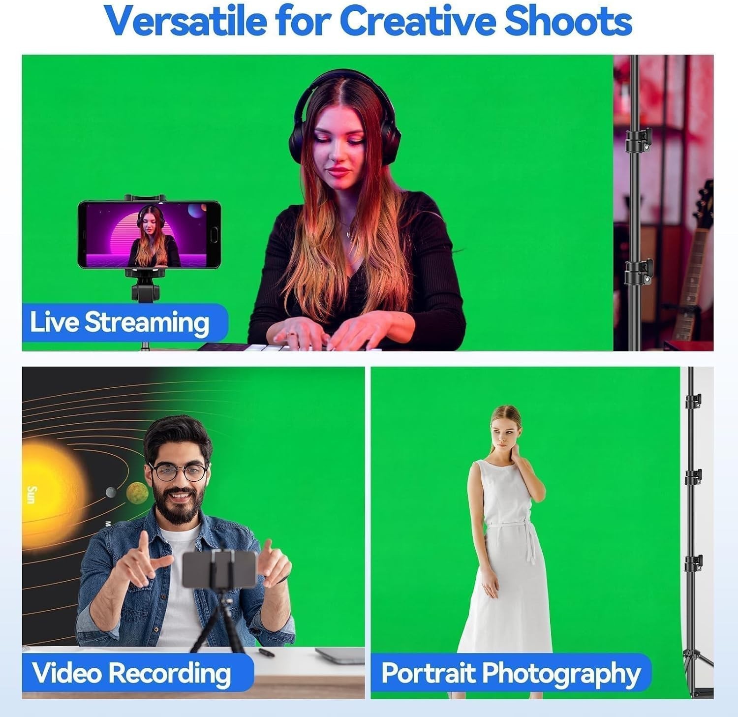 8.5x10ft Green Screen with Sturdy Tripod for Video Production and Live Streaming