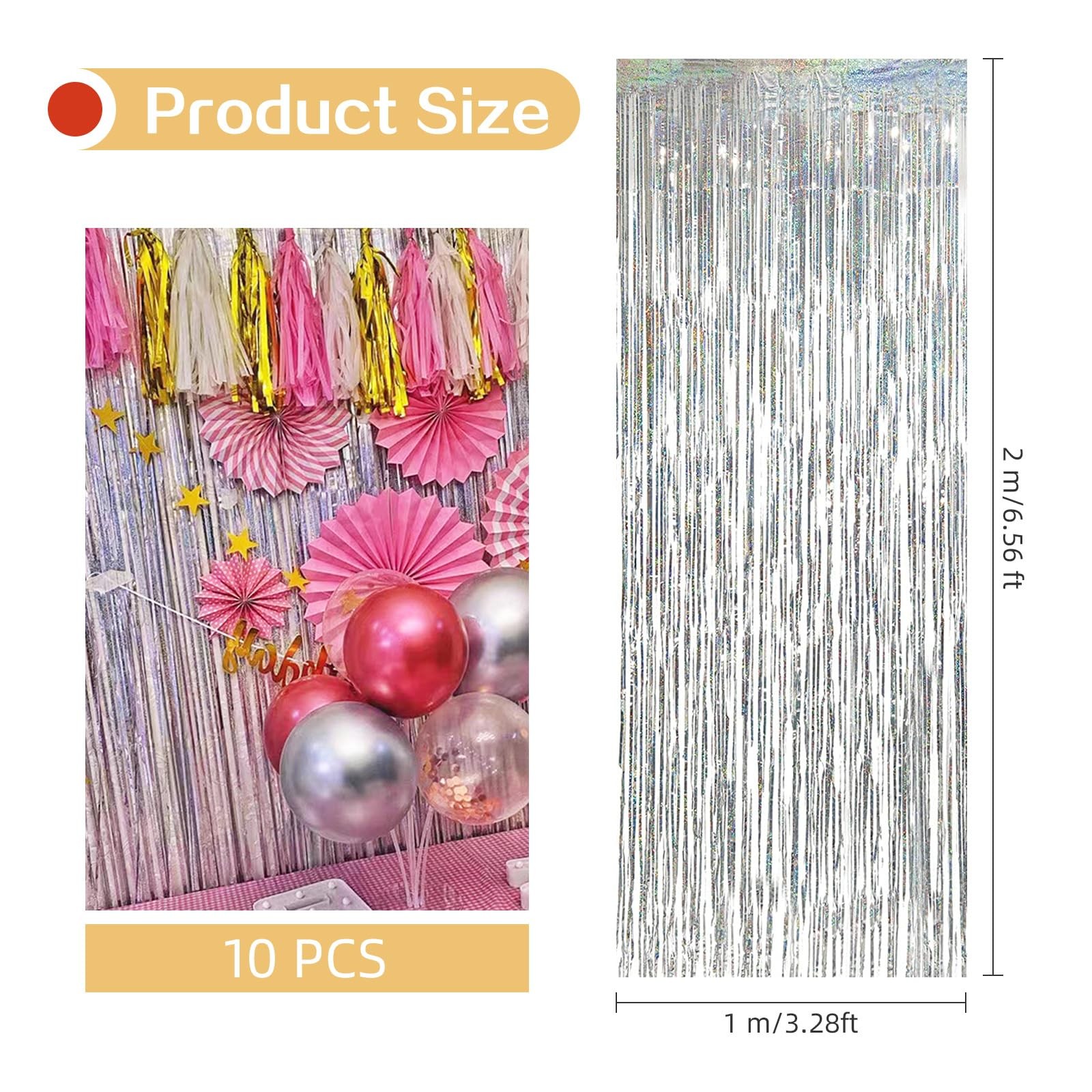 10 PCS Silver Foil Curtain Backdrop 3.2×6.6 Ft Metallic Tinsel Fringe Decor