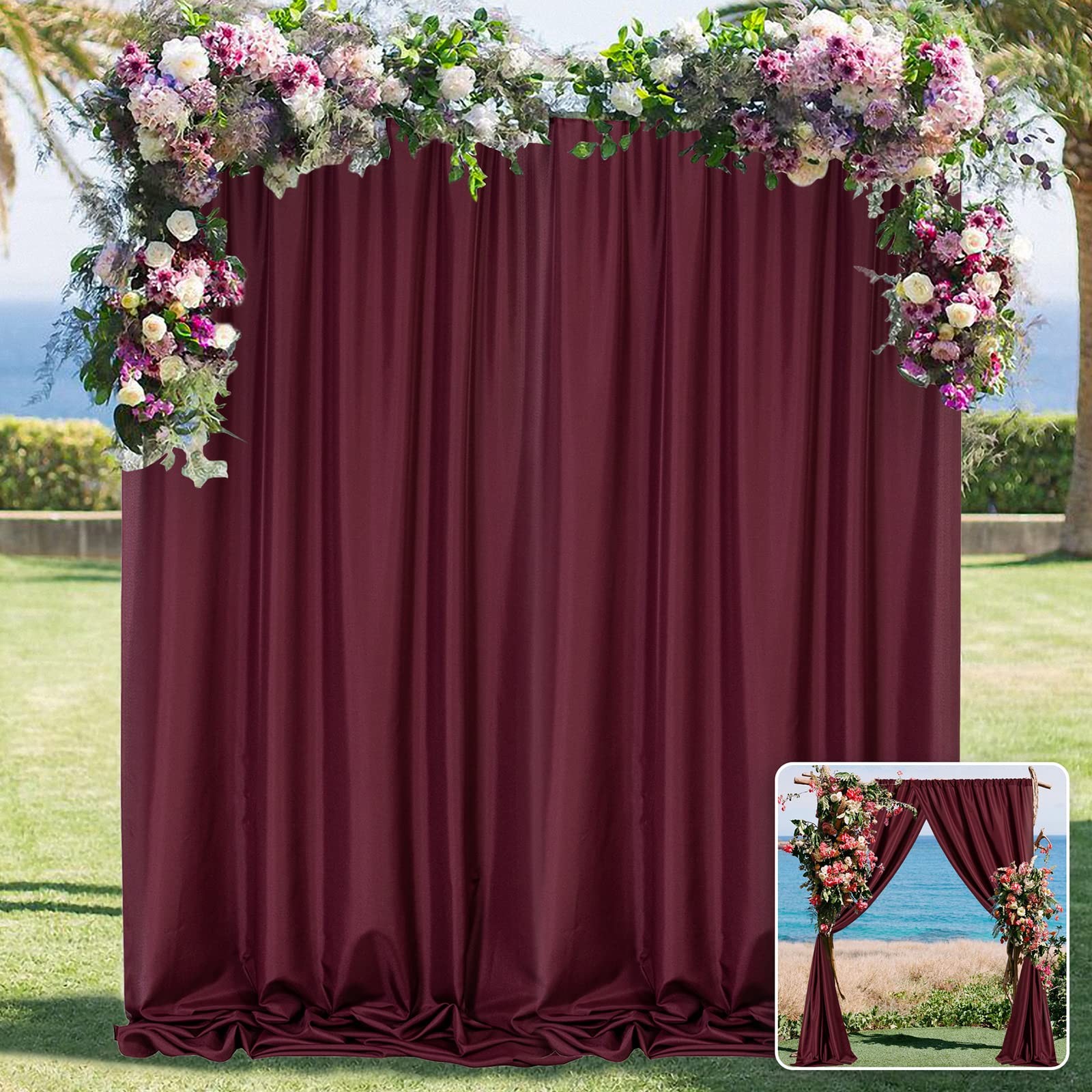 2 Panels 10ft x 10ft Burgundy Backdrop Curtains For Parties Weddings Stage