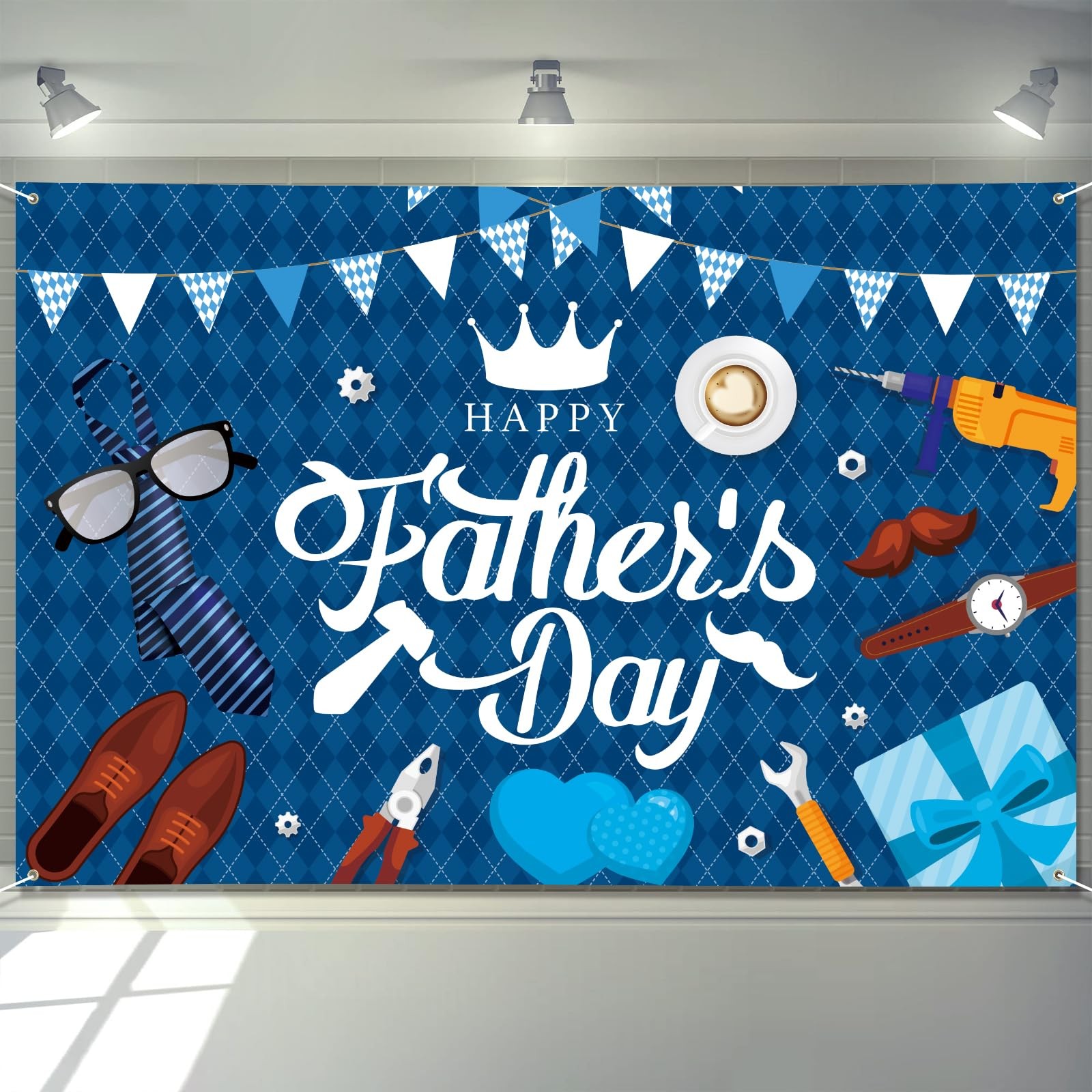 Large Fathers Day Banner Decorations 72″ x 48″ Happy Father’s Day Backdrop Blue