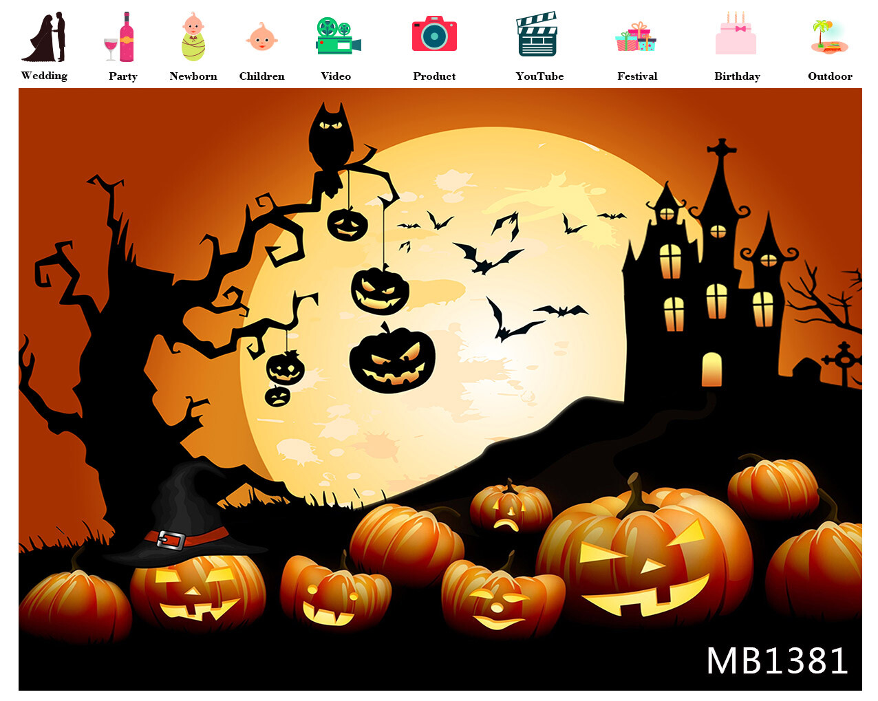 7x5ft Halloween Night Funny Cartoon Pumpkins Vinyl Backdrop Photo Background LB