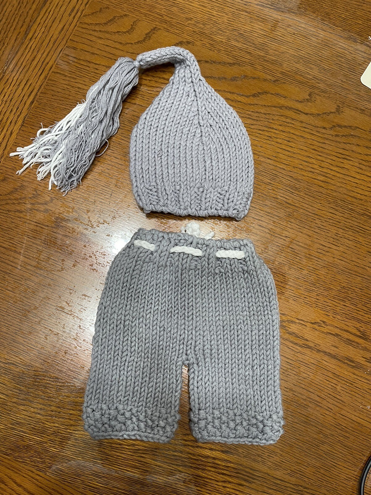 Infant Newborn 2-Piece Crocheted Pants and Hat Handmade Photo Shoot Prop Gray
