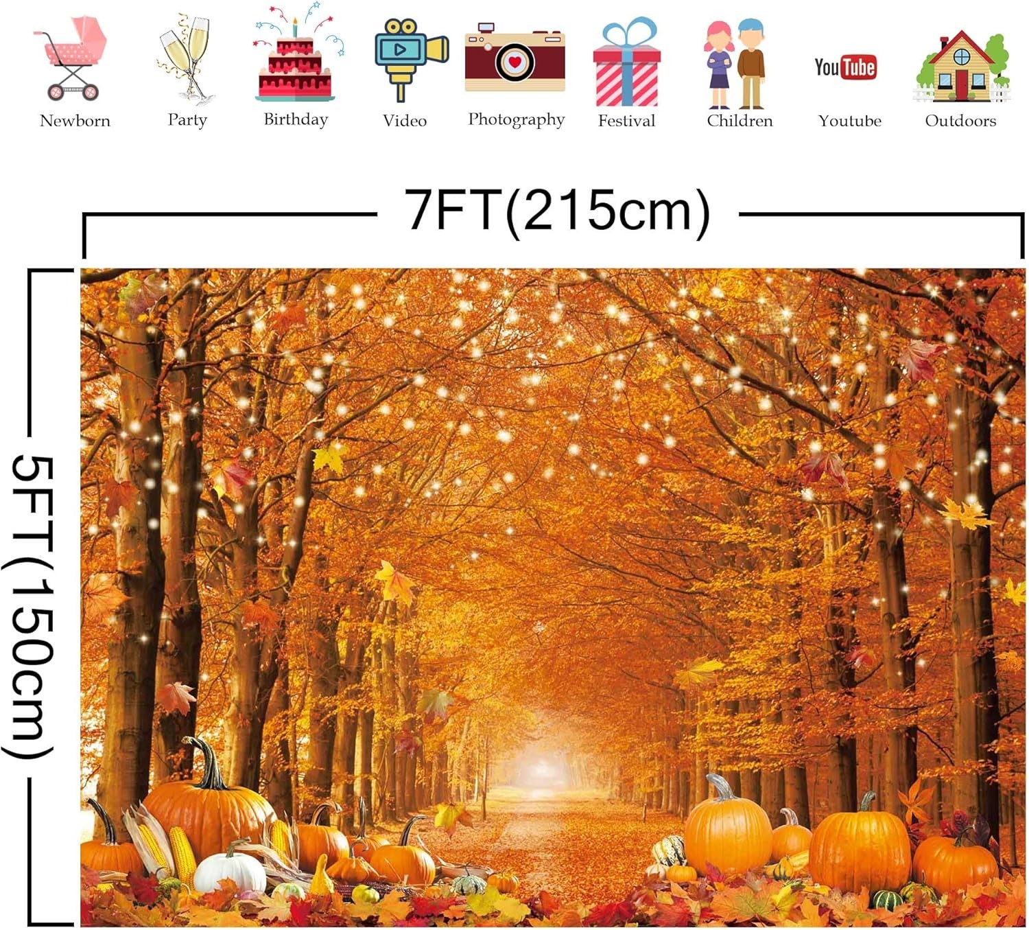 7x5FT Polyester Fall Autumn Photo Backdrop for Photography 7x5ft, orange