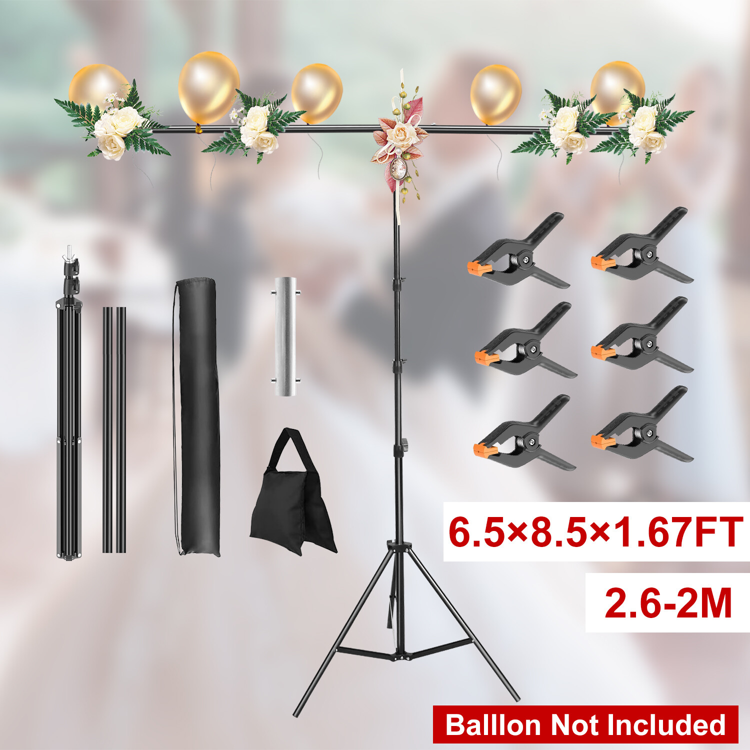6.5×8.5FT T-Shape Photo Video Backdrop Stand Background Stand w/Bag Rack Stand