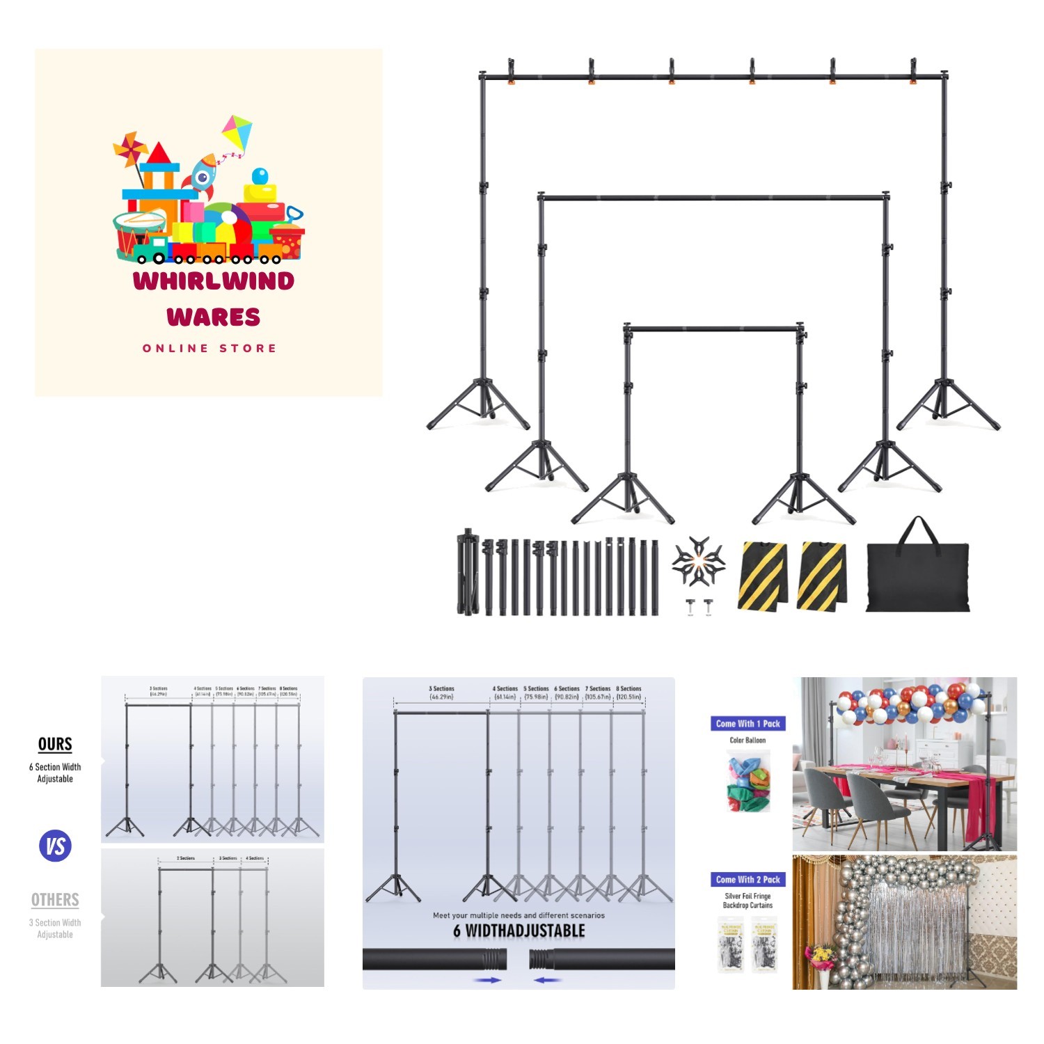 Backdrop Stand Kit – 6 Widths, 10×7.5ft Adjustable Background Stand for Parti…