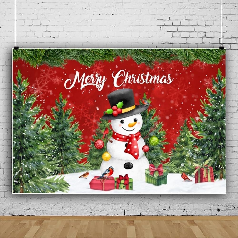 Winter Merry Christmas Forest Backdrop Cartoon Snowman 8×6.5ft