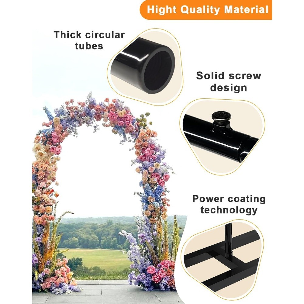 6.6FT Metal Wedding Arch Stand with Base, Backdrop Frame, Black