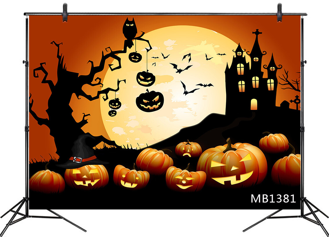 7x5ft Halloween Night Funny Cartoon Pumpkins Vinyl Backdrop Photo Background LB