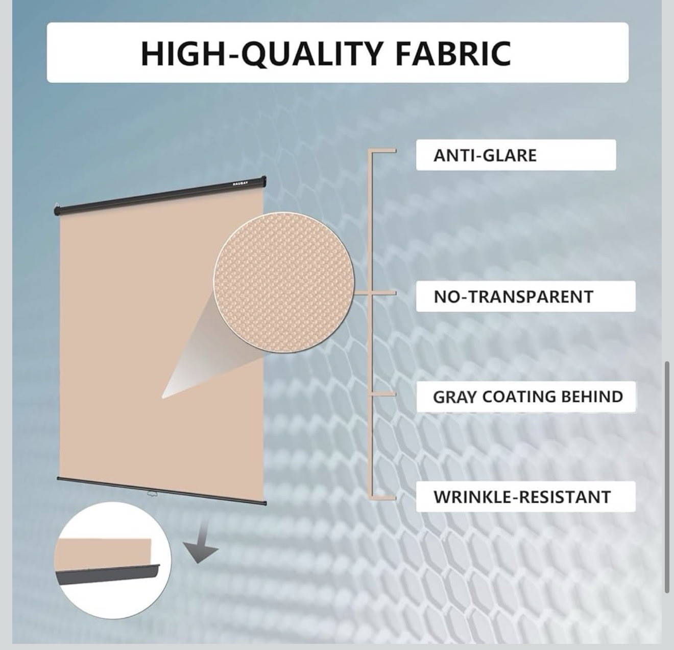 Retractable Pull Down Beige Screen – 59.8″ x 86.6″ Collapsible Wall-Mount Bac…