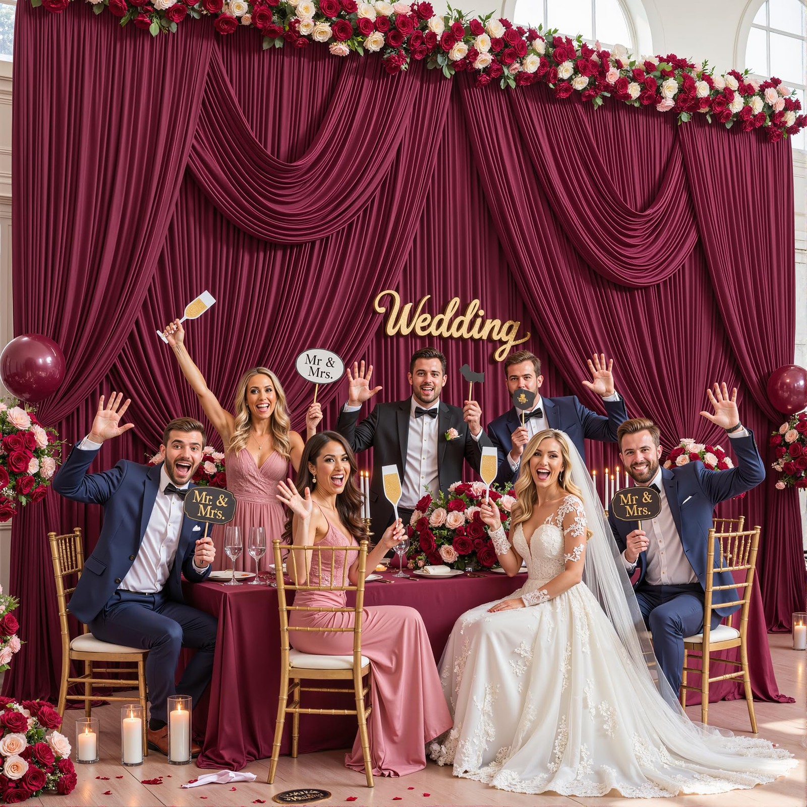 4 PCS Burgundy Backdrop Curtains 20×12 Ft Wedding Party Photo Drapes Maroon
