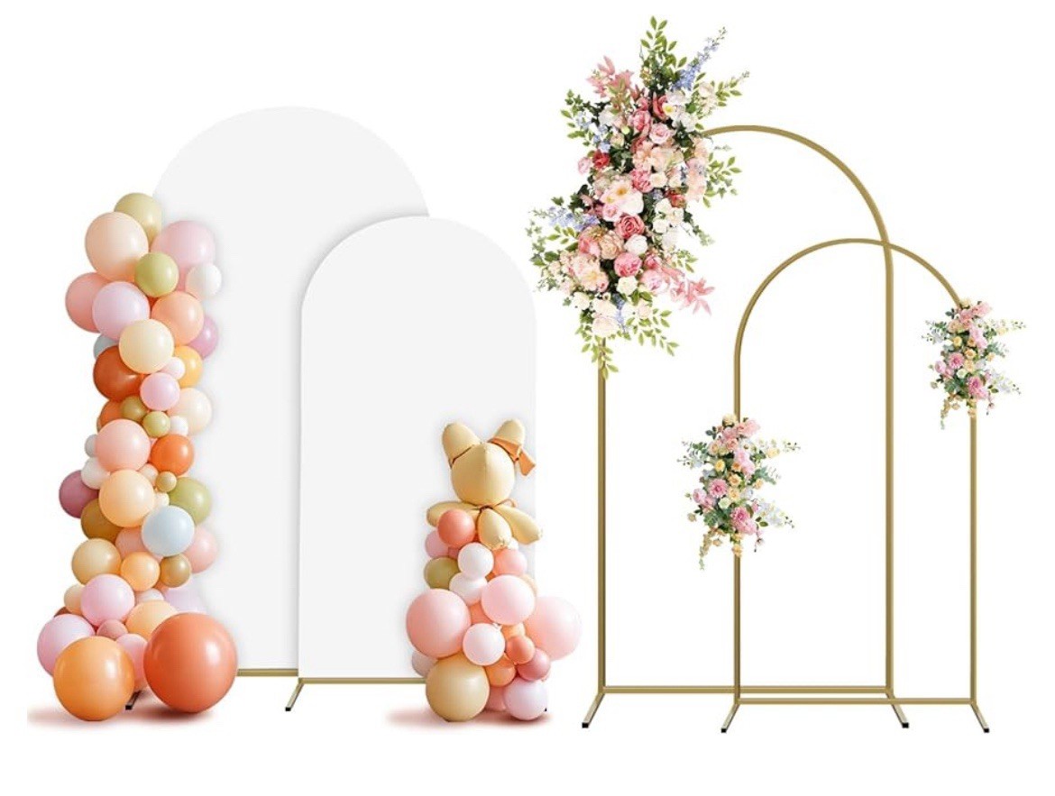 Arch Backdrop Stand and Cover Set, 3 Metal Balloon Arch 4ft,5ft,6ft White