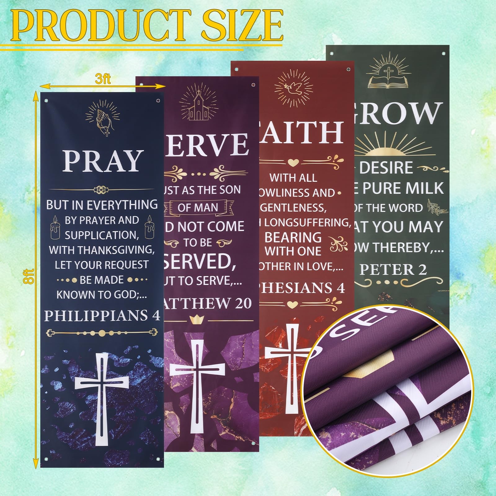 4 Pcs Church Banners with Scripture Oxford Cloth Church Banners for Sanctuary…