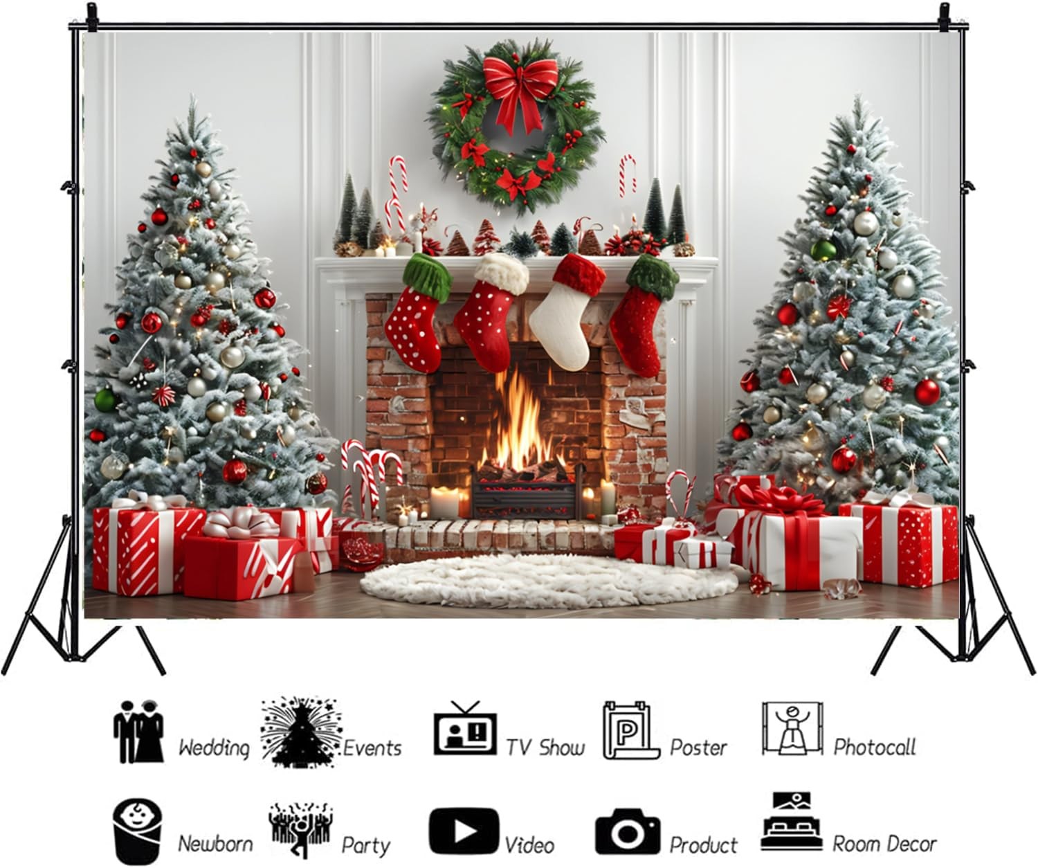 Winter Fireplace Red Christmas Festival Holidays Photography Backdrop 7x5ft Mat