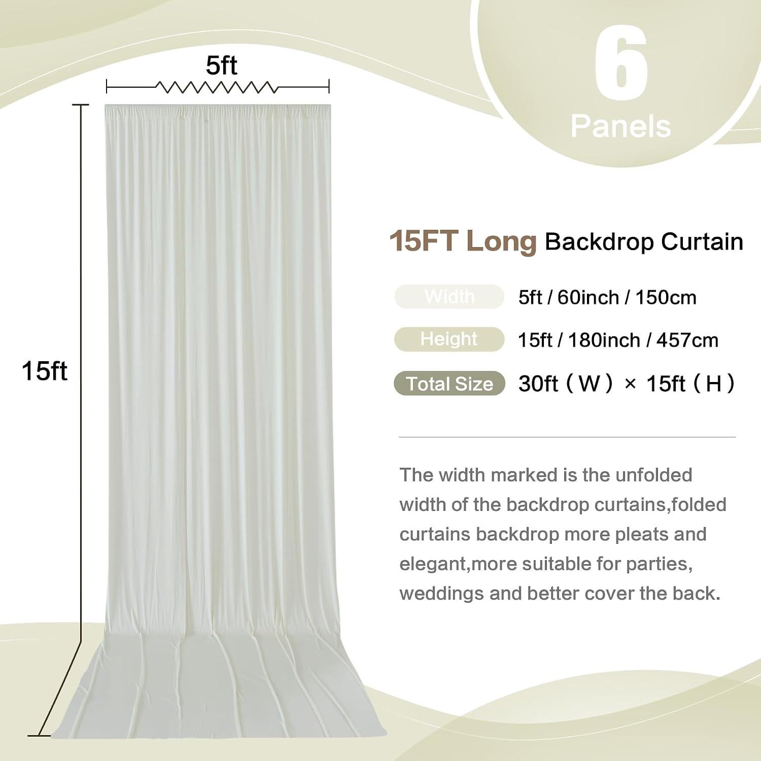 Sleek 6-Panel Ivory Backdrop Curtain – Perfect for Celebrations & Special Events