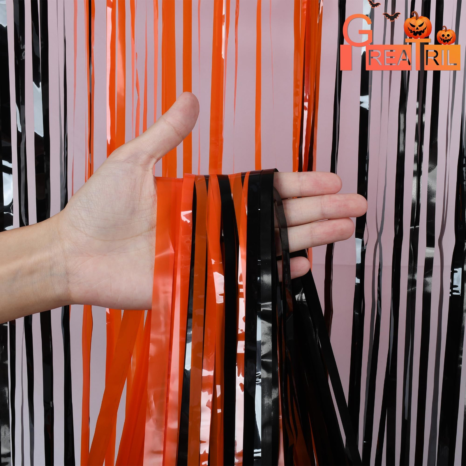 Black Orange Streamers Party Backdrop – GREATRIL 3.2ft x 8.2ft,
