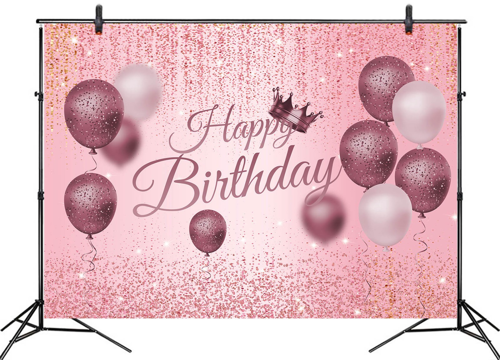 10x8ft Gold Pink Balloon Happy Birthday Backdrop Photo Background Banner Party