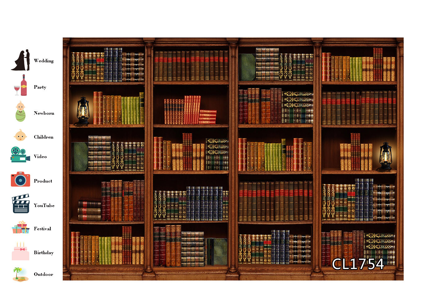 Vintage Wooden Bookshelf Vinyl Backdrop Library Books Background Studio Props