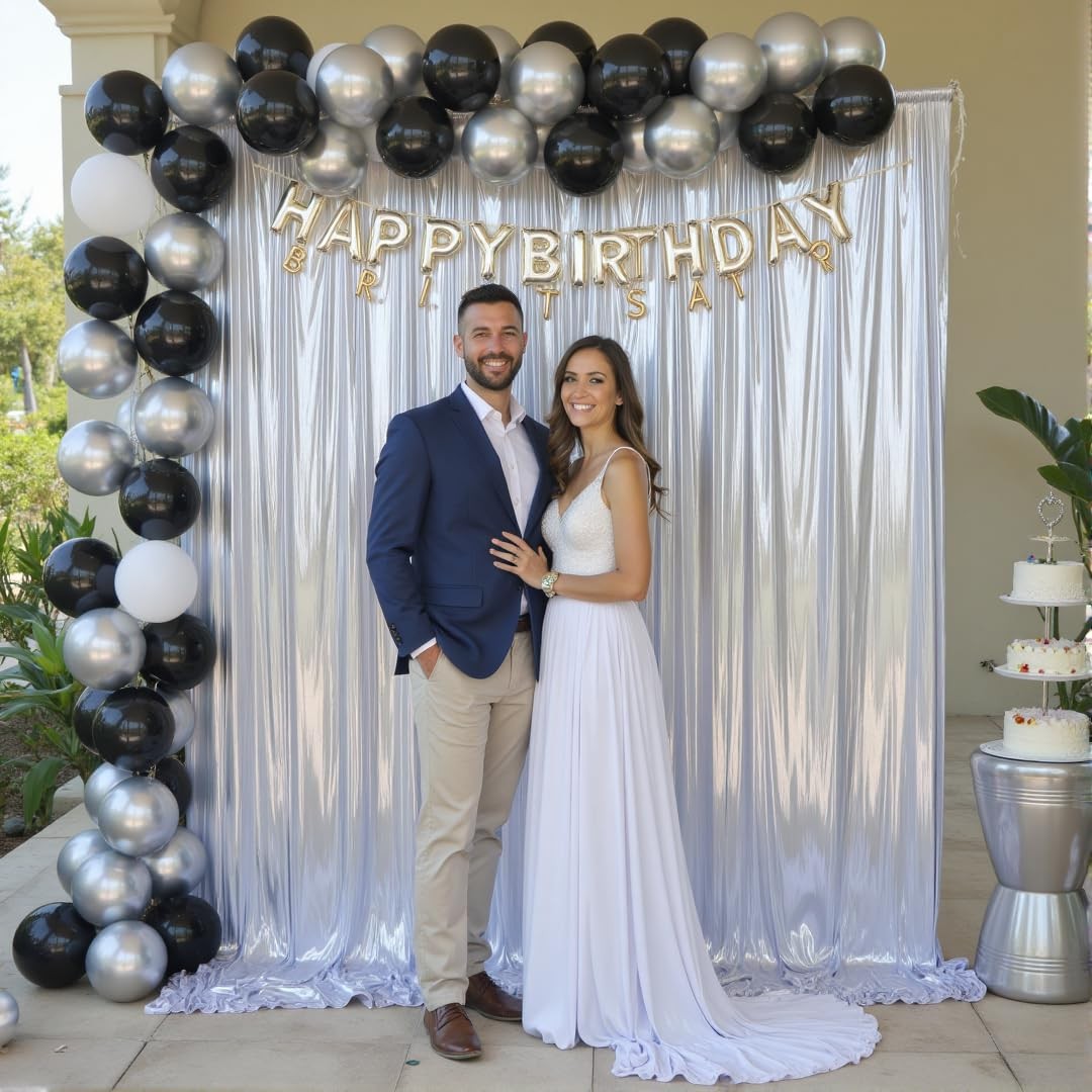 Silver Sequin Backdrop Curtain 10×10 Ft 2 Panels 5×10 Ft Glitter Photography