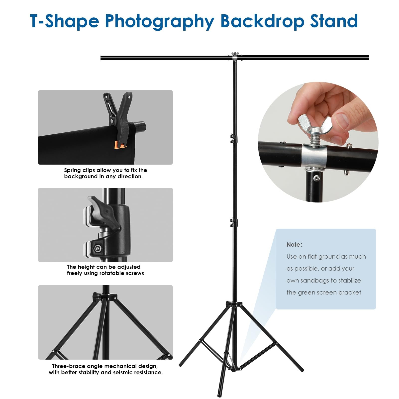 Black Screen Backdrop Kit Portable Background TShaped Stand 6.5×5.0 Feet