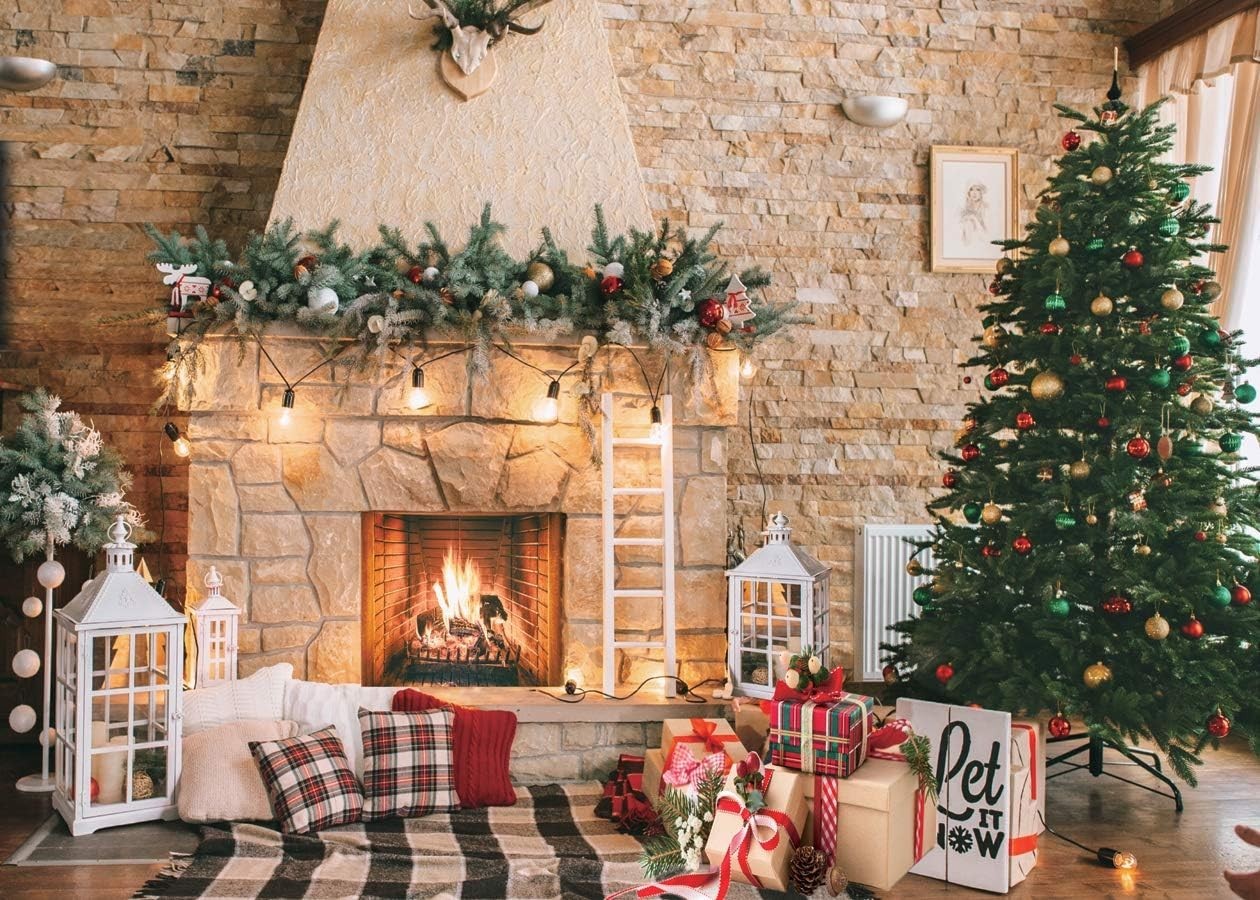7x5ft Christmas Fireplace Theme Backdrop Christmas Photography Backdrop Merry…