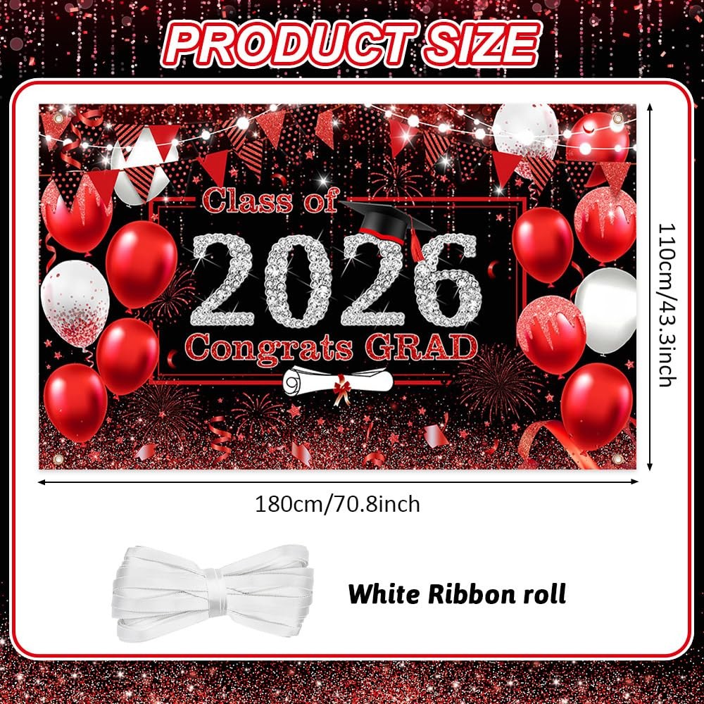 Red Graduation Backdrop Red and Black Graduation Decorations 2026 Congrats Grad