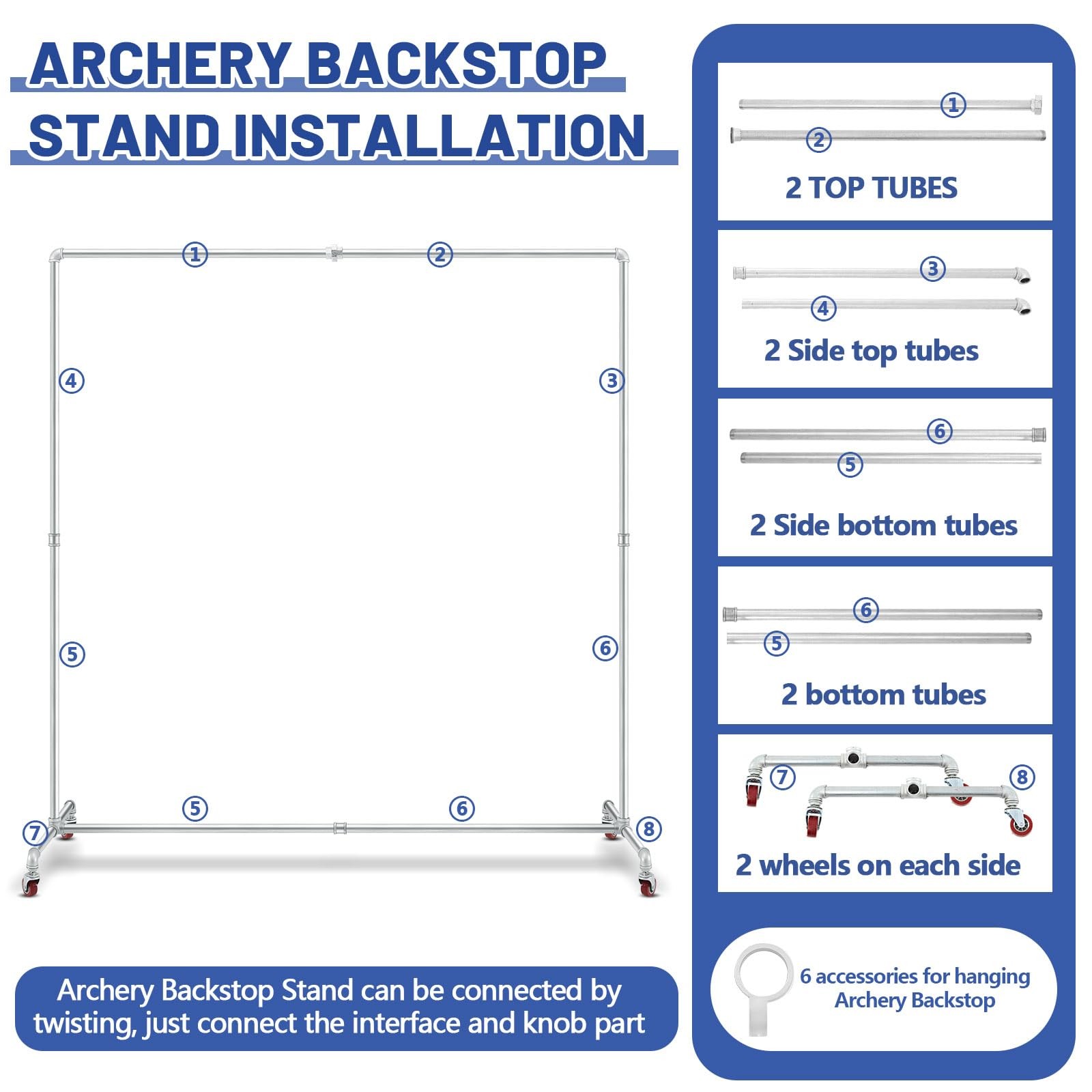Archery Backstop Stand with Wheels for 5×5 ft Galvanized Steel Netting