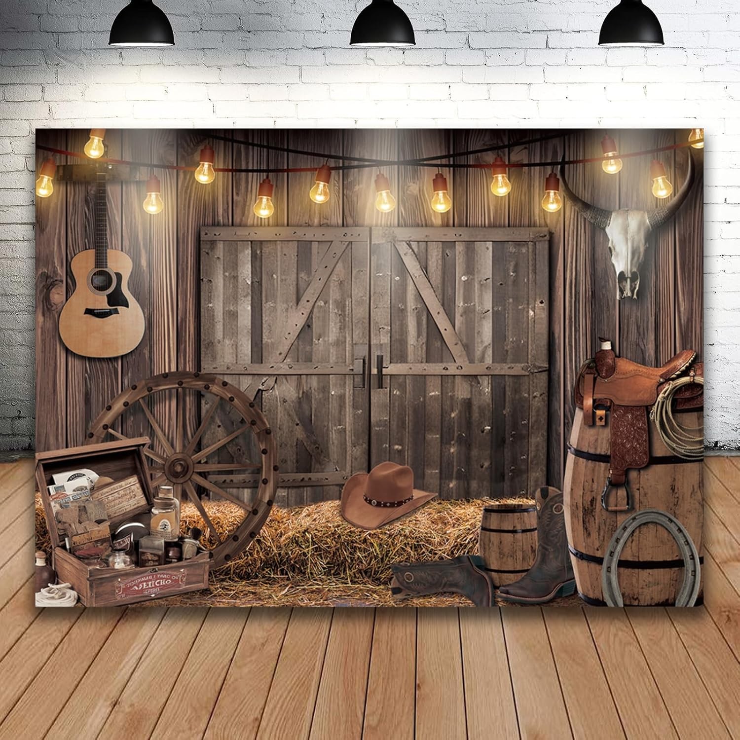 OurWarm 7x5FT Western Cowboy Backdrop Party 7 feet x 5 feet, tyle 2